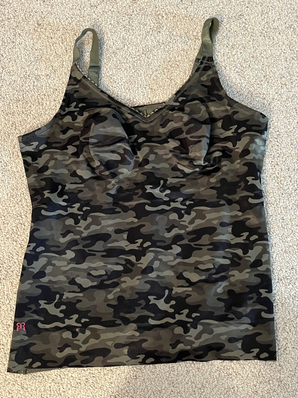Ruby Ribbon Olive Green Camo Scoop Tank with Built-In Cups